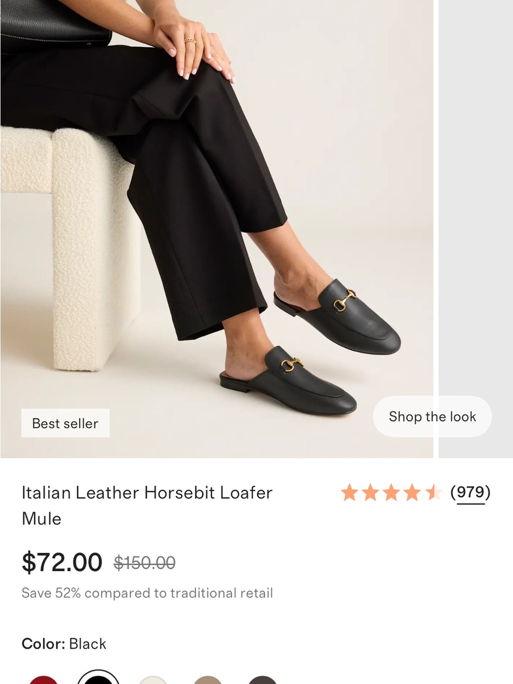 Quince Black Leather Horsebit Mule